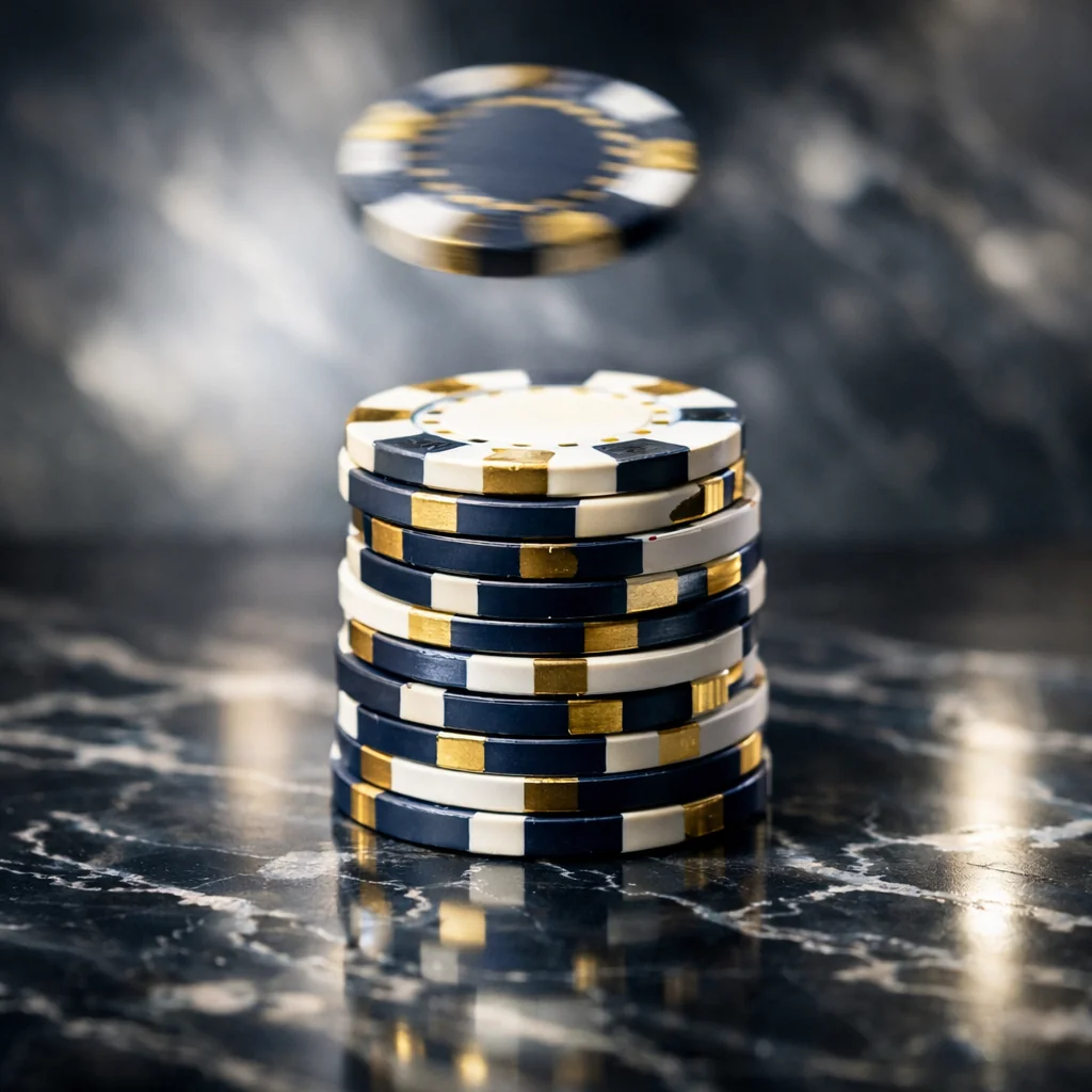 Macro-opname van gouden fiches op marmer